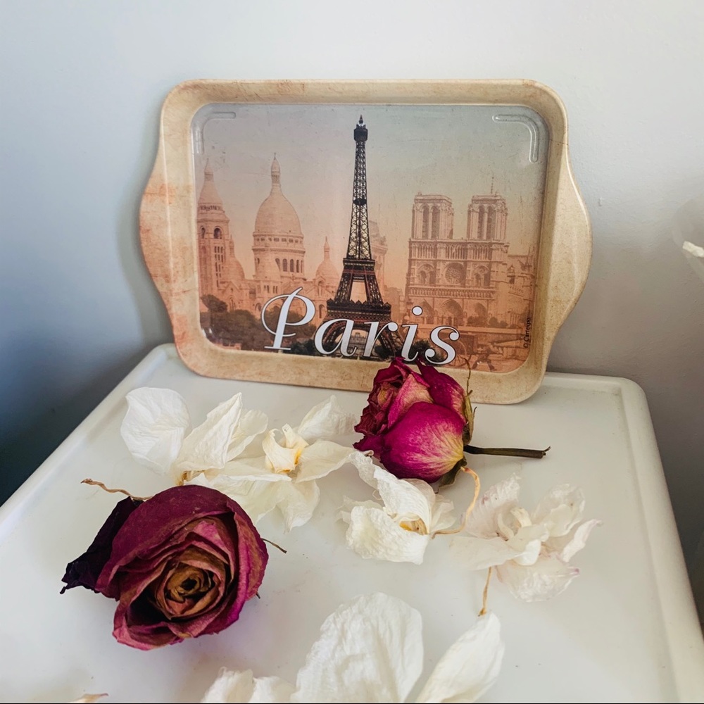 Paris Graphic Gold Metal Tray Holder Destination Memory